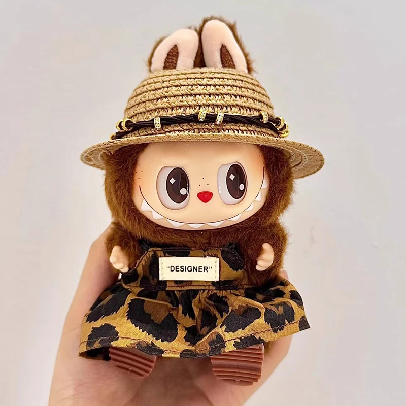 

Для кукол Labubu, игрушки-пузырьки третьего поколения, юбка с леопардовым принтом, шляпа, сменная шляпа с травой, аксессуары для кукол