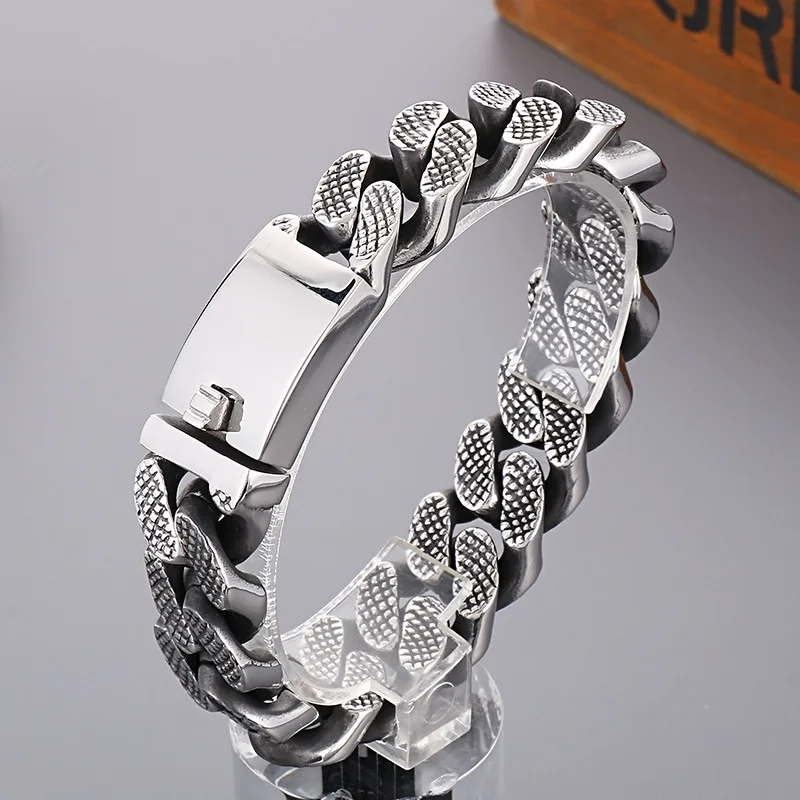 17MM Heavy Punk Curb Cuban Chain Bracelet Men Women Hiphop Rock Retro Black Stainless Steel Fashion Bike Biker Bangle Jewelry