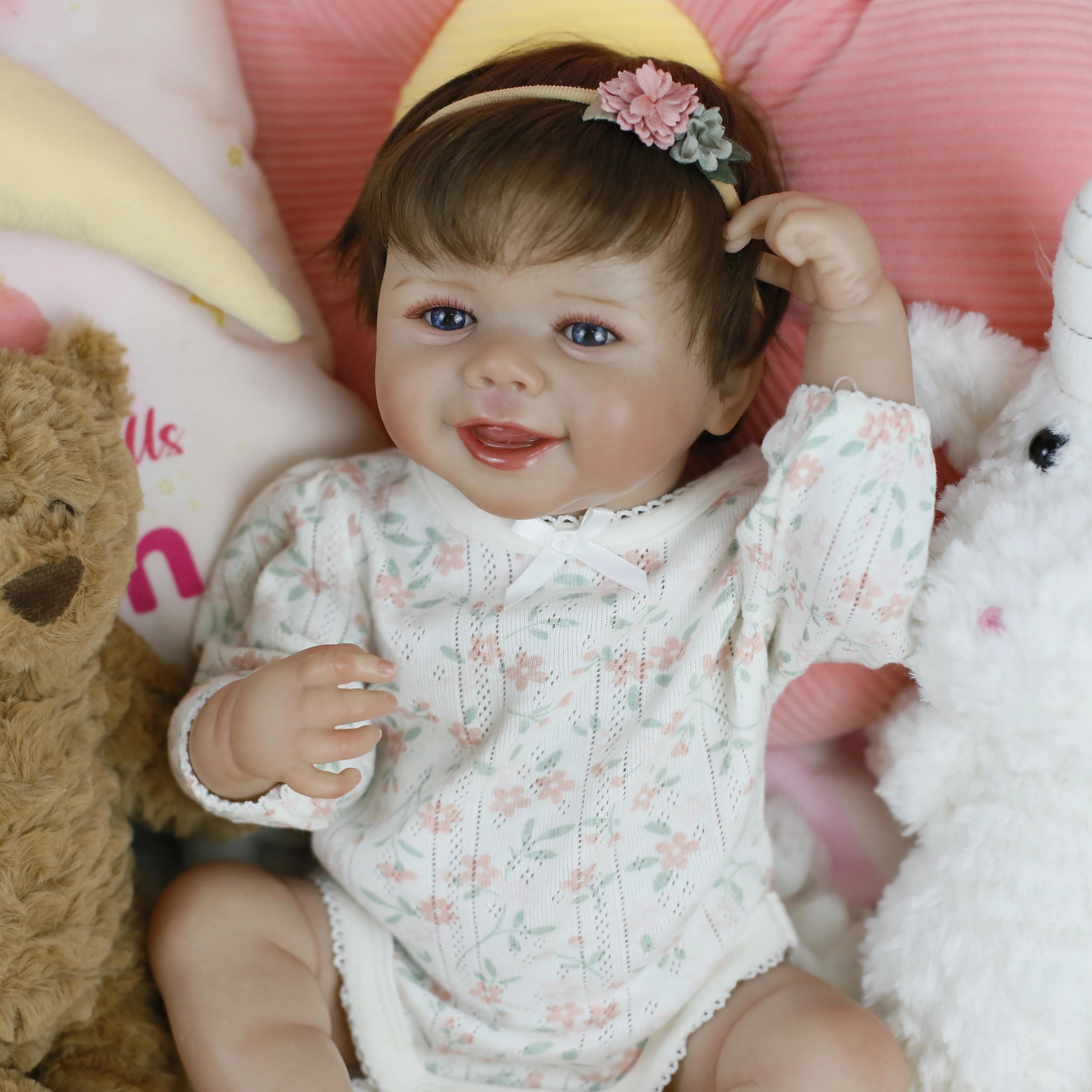 19inch Lifelike Reborn Baby Doll Full Soft Silicone Vinyl Body with Rooted Hair Visbile Vein Collectible Art Doll Christmas Gift