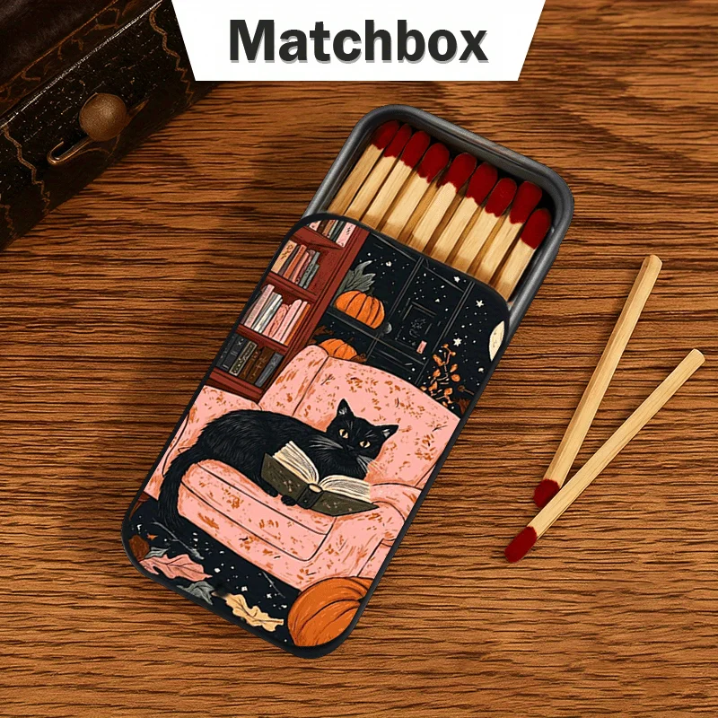 Caja de Almacenamiento con Diseño Retro de Gato Negro Leyendo en Silla Rosa, Caja Metálica para Guardar Cajas de Cigarrillos, Resistente a la Presión y al Desgaste con Tapa Deslizante Suave