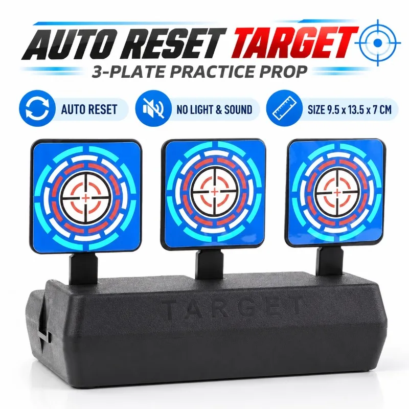 Portable 3‑Plates Auto Reset Hobby Target, Durable Plastic Practice Game Prop for Tabletop Backyard Leisure Activities