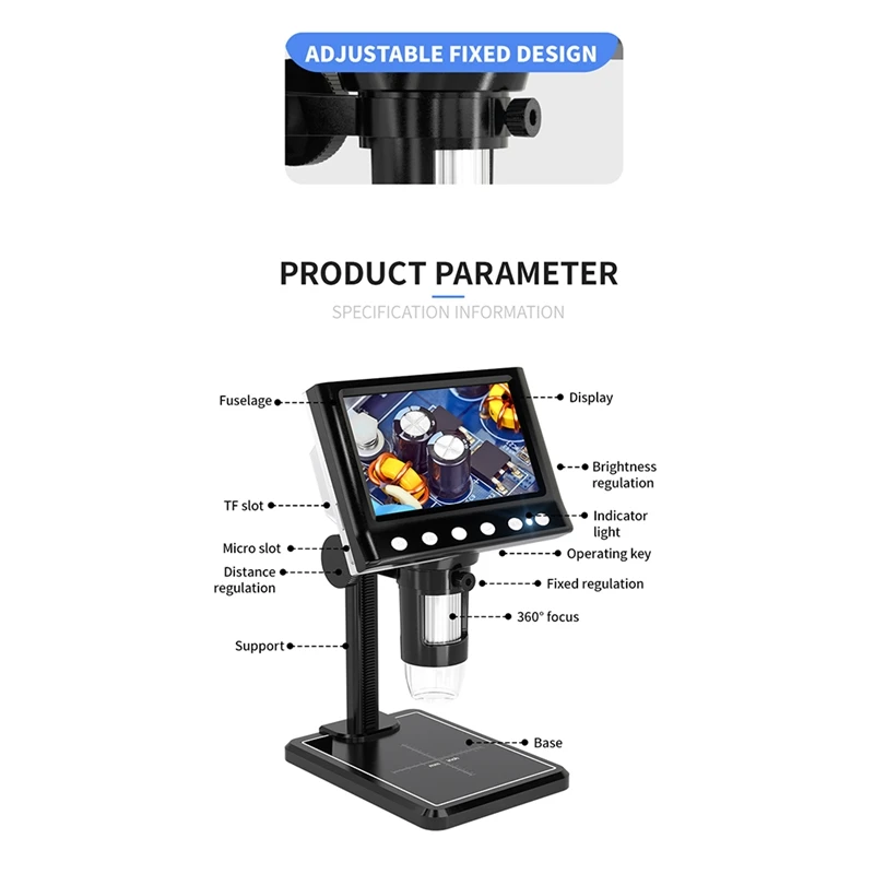 

1Set 4.3 Inch Digital Microscope 1000X Coin Microscope For Adults Welding With 8 LED