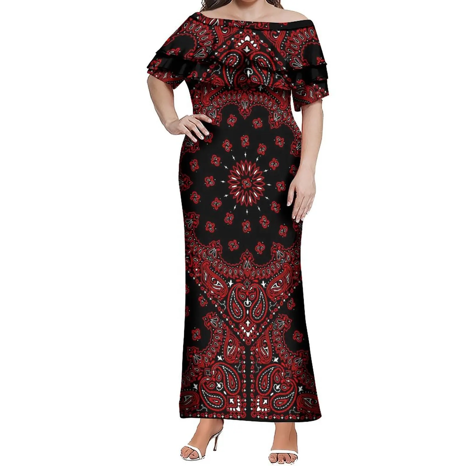 Vestido artístico personalizado de um ombro, camada dupla, folha de lótus, feminino, abraçando a figura, retrô, bandana, vestido elegante