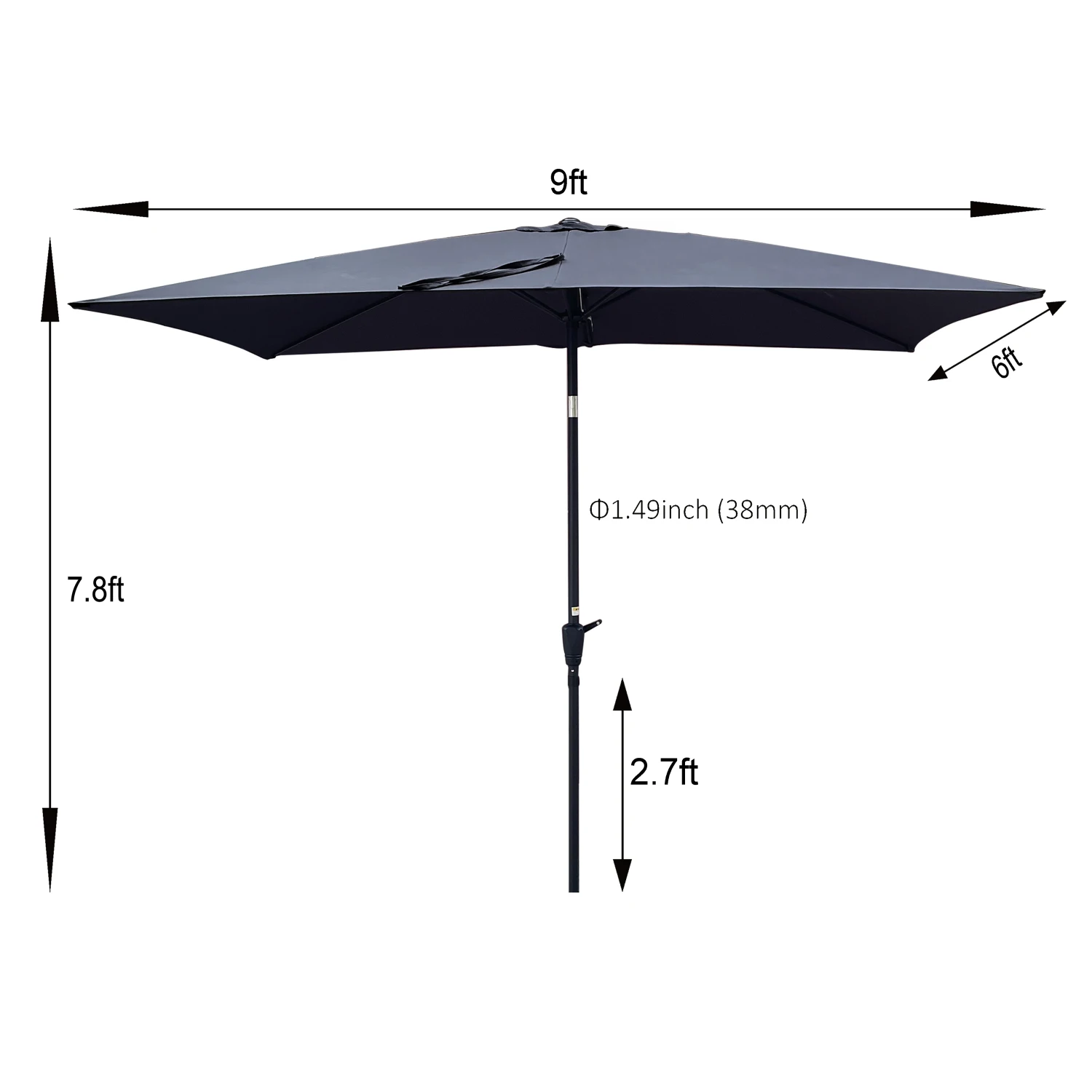 6 x 9ft Patio Umbrella Outdoor Waterproof Umbrella with Crank and Push Button Tilt without flap for Garden Backyard Pool Swimmin