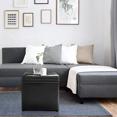 16\u201D Cube Ottoman Pouffe  Box Lounge Seat Footstools W/Hinge Top and Bottom Feet  Living Room Bedroom   Ottoman 16\u201D×16