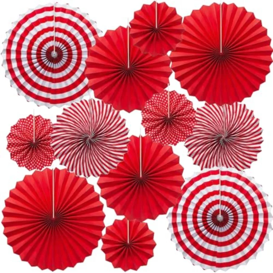 Juego de 12 Abanicos de Papel Colgantes, Decoraciones para Fiestas, Abanicos Redondos para Decoración de Paredes, Guirnaldas de Papel, Flores Decorativas para Cumpleaños, Festivales y Fiestas