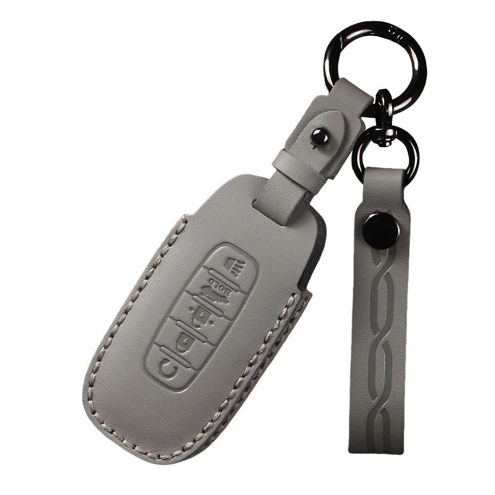 Genuine Leather Car Key Case Cover Chain Shell Protector Fob Holder for Nissan Altima Ariya New Energy 8th Gen Accessories