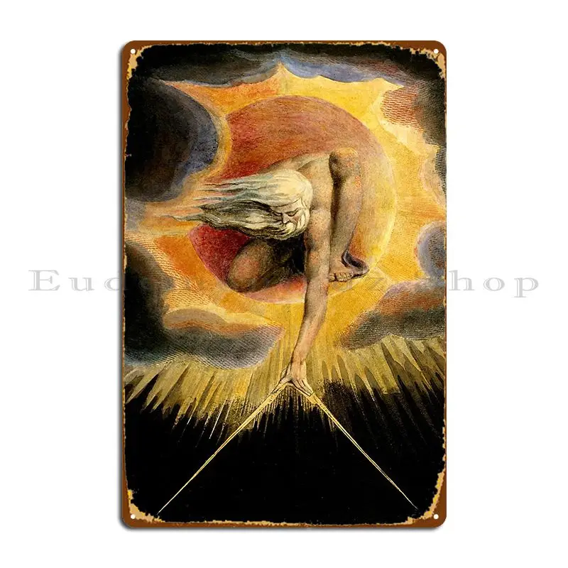 William Blake Urizen Depicted In Blake S Watercoloured Etching The Ancient Of Days Metal Sign Designing Club Tin Sign Poster