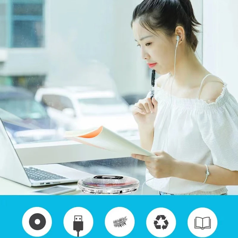 Icreative YR-Q90 cd player portátil com fones de ouvido alta fidelidade de áudio transparente controle toque walkman com display & eq cdplayer