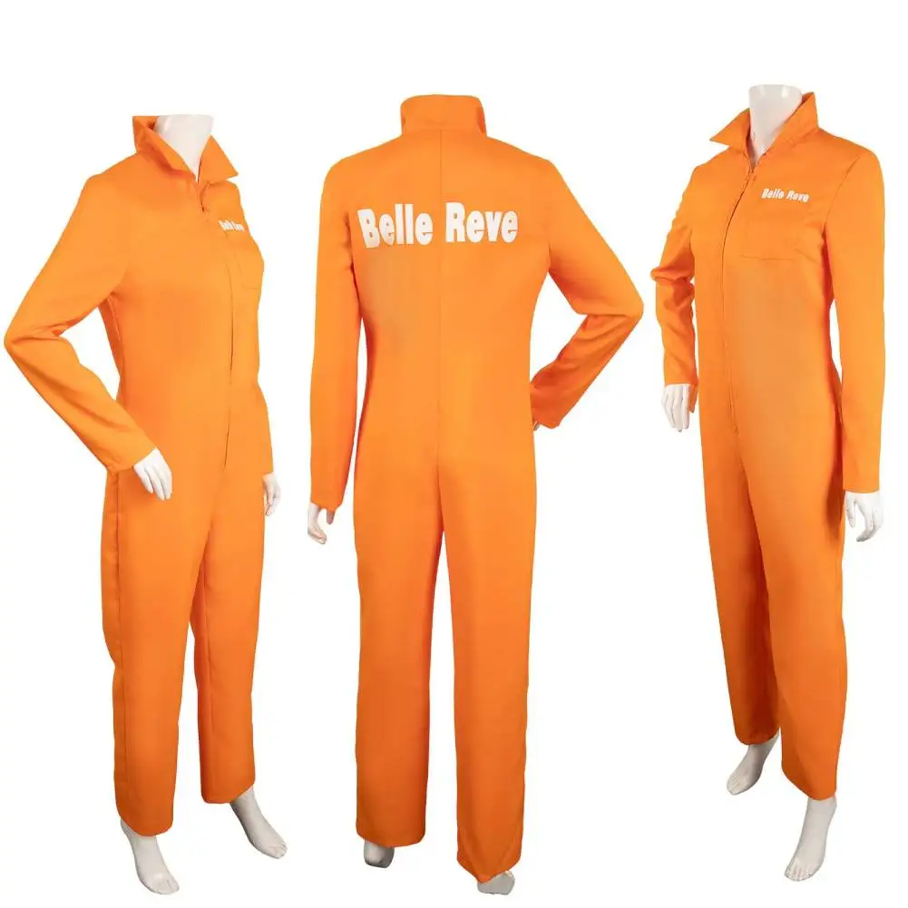 

Quinzel Prison Uniform Cosplay Women Orange Jumpsuit Costume Female Fantasia Outfits Roleplay Halloween Carnival Bodysuit Cloth