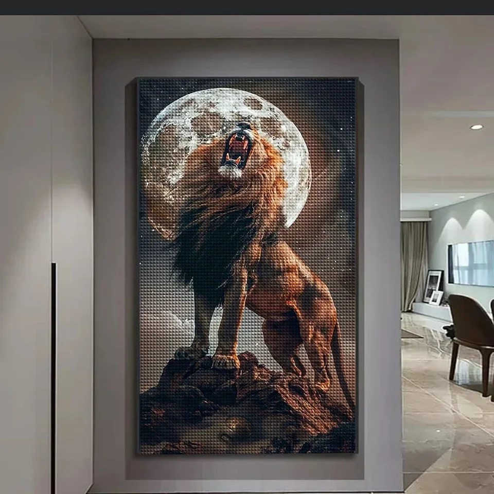 Tiger Diamond Painting Embroidery Large DIY Fierce Fire Lion Mosaic Kit 100% 5D Square Round Rhinestone Cross Stitch Home Decor