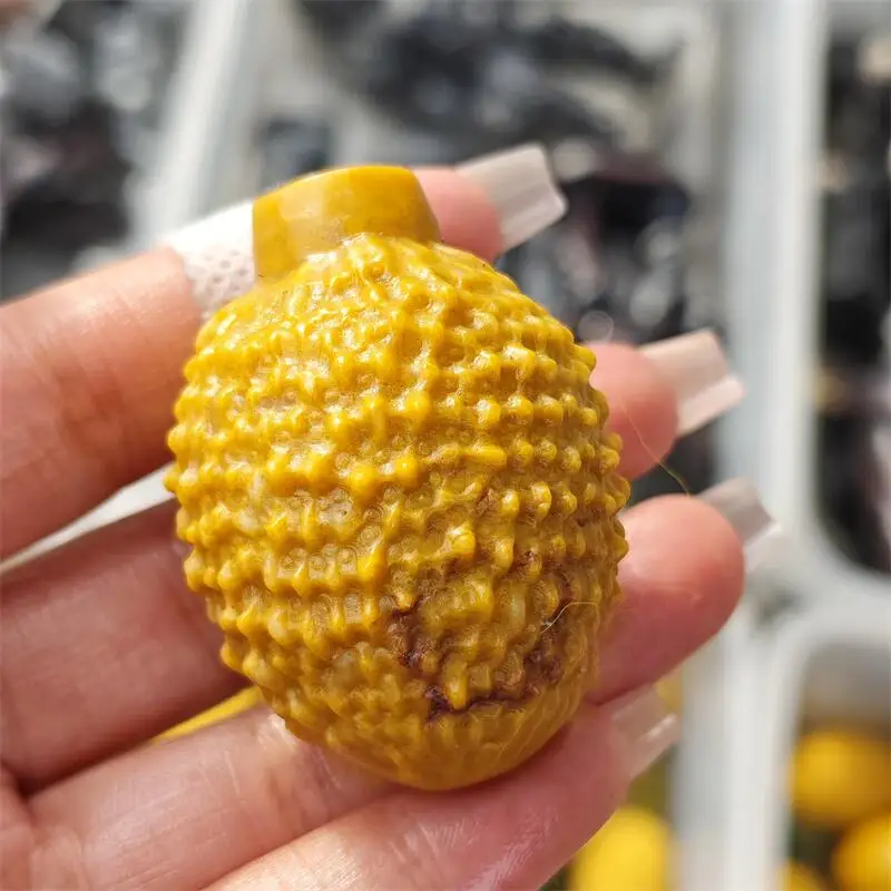 Natural Yellow Quartz Durian Carving Healing Fengshui Stone Gemstones Home Decoration Holiday Gift 1PCS