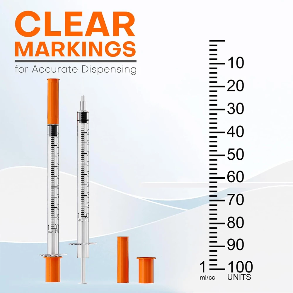 U-100 Insulinspritze 1 ml 29 G 1/2'' (12,7 mm) Nadel | 100 Stück einzeln versiegelt | Einweg- und sterilisiert für Haustiere – Detail 4