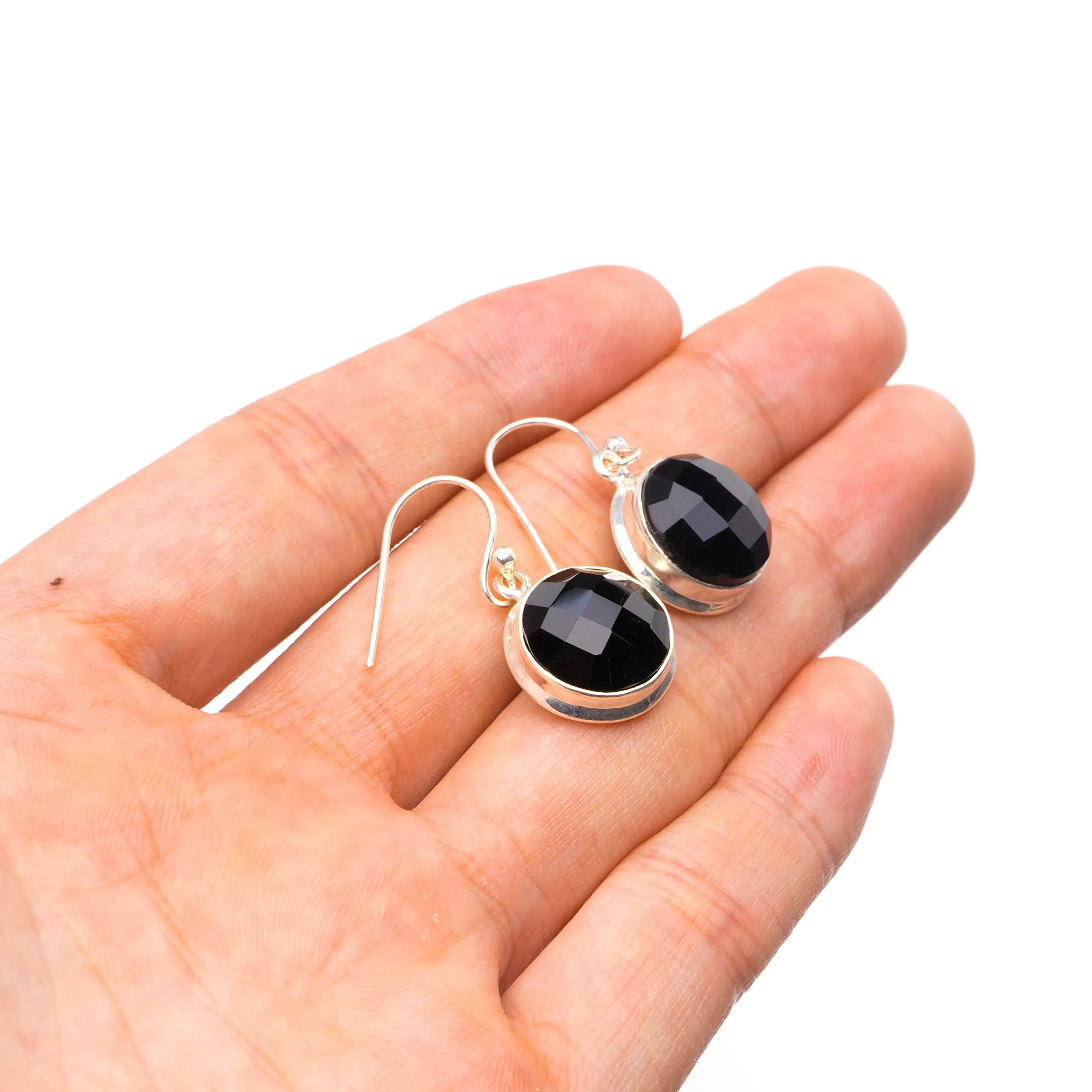 

StarGems® Natural Black Onyx Handmade Unique 925 Sterling Silver Earrings 1" Y2100