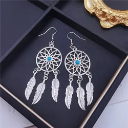 Pendientes huecos de color antiguo, pendientes largos de atrapasueños, joyería de cuentas verdes, regalo para mujer y Niña