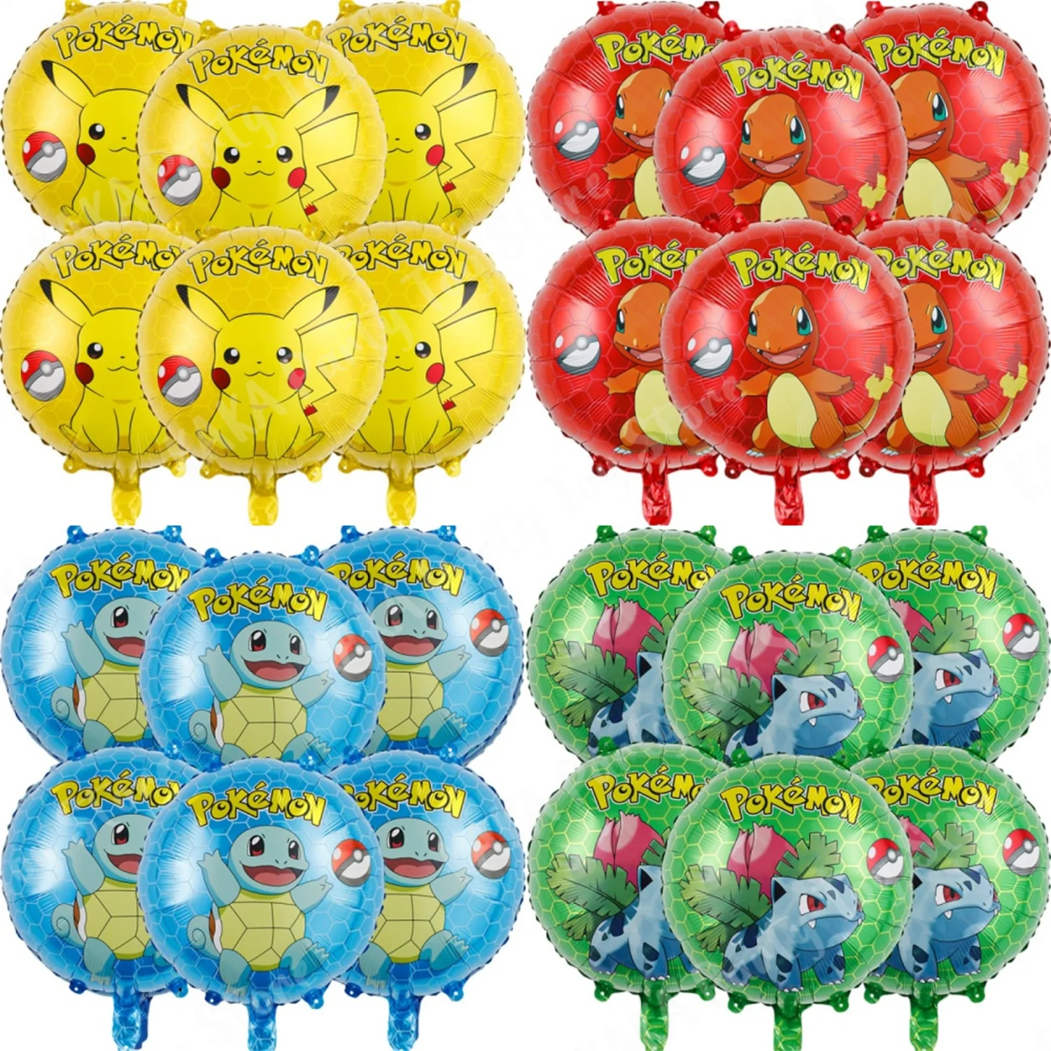 6Pcs Pokemon Balloons 18inch Pikachu Squirtle Bulbasaur Charmander Aluminum Balloon Decoration Supplies Kids Birthday Party Gift