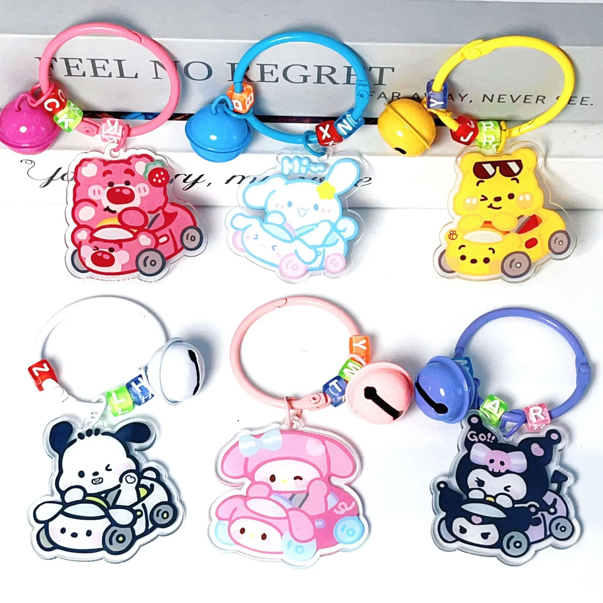 

Sanrio Ring Meileti Bear Bell Letter Acrylic Keychain Decorative Backpack Hanger Y2k Fashion Toys Anime Cartoon Frind