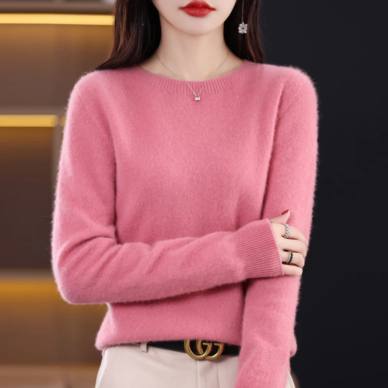 2024 Nuovo Cashmere Basic Top Manica Lunga Donna O-Collo Maglione Lavorato A Maglia 100% Pura Lana Merino Pullover Abbigliamento Maglieria traf