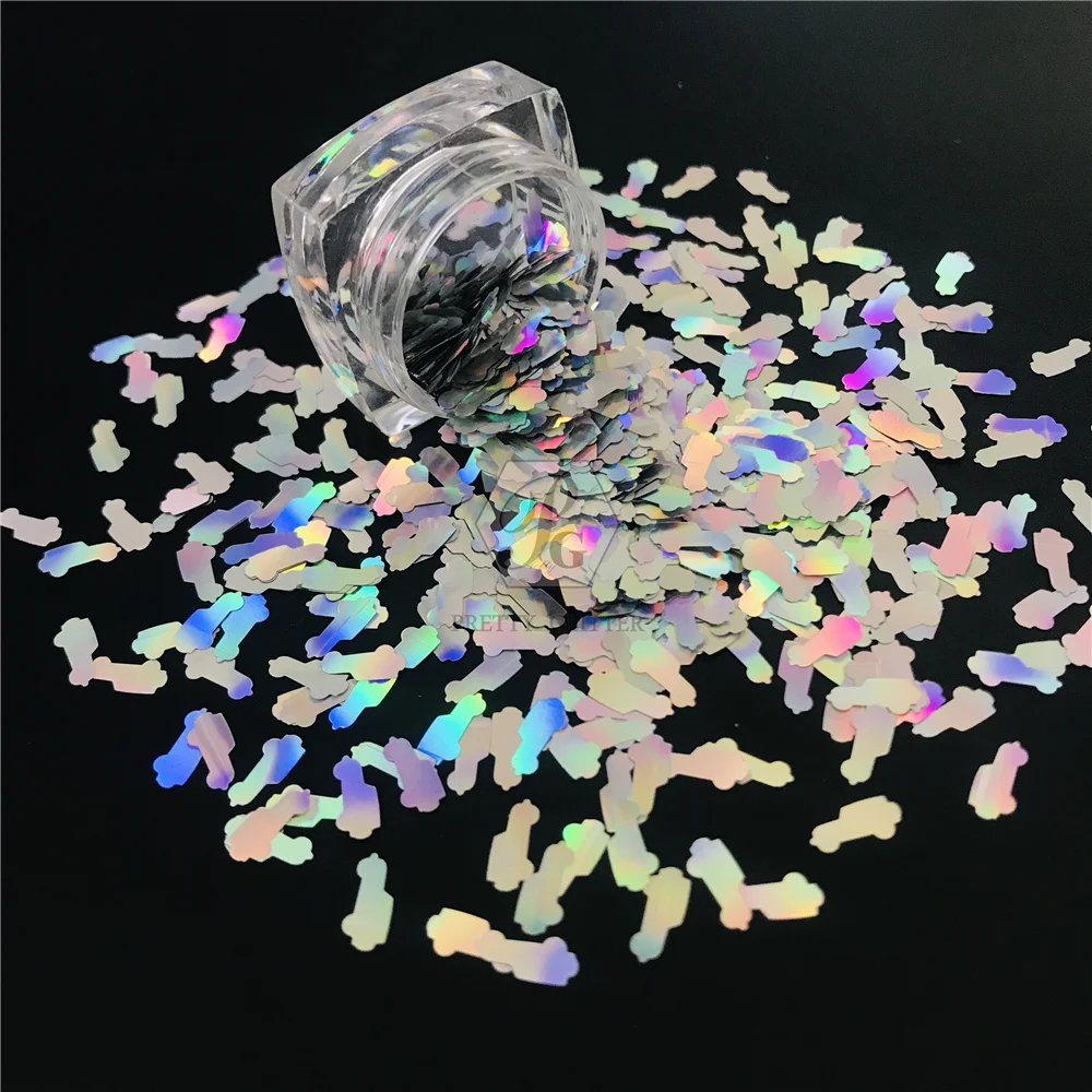 PrettyG 8MM Jeeps Car Shape Glitter Sequin Bulk Pack Holographic Laser Glitter Supplies For Epoxy Resin Nail Art DIY Decoration