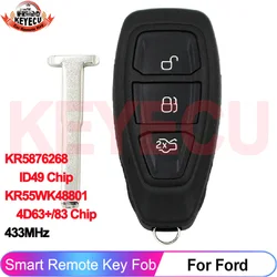 KEYECU KR5876268 ID49 Smart Card Key KR55WK48801 4D63+/ID83 Chip 433MHz For Ford Mondeo Kuga Fiesta Focus C-Max 2015+ Keyless Go