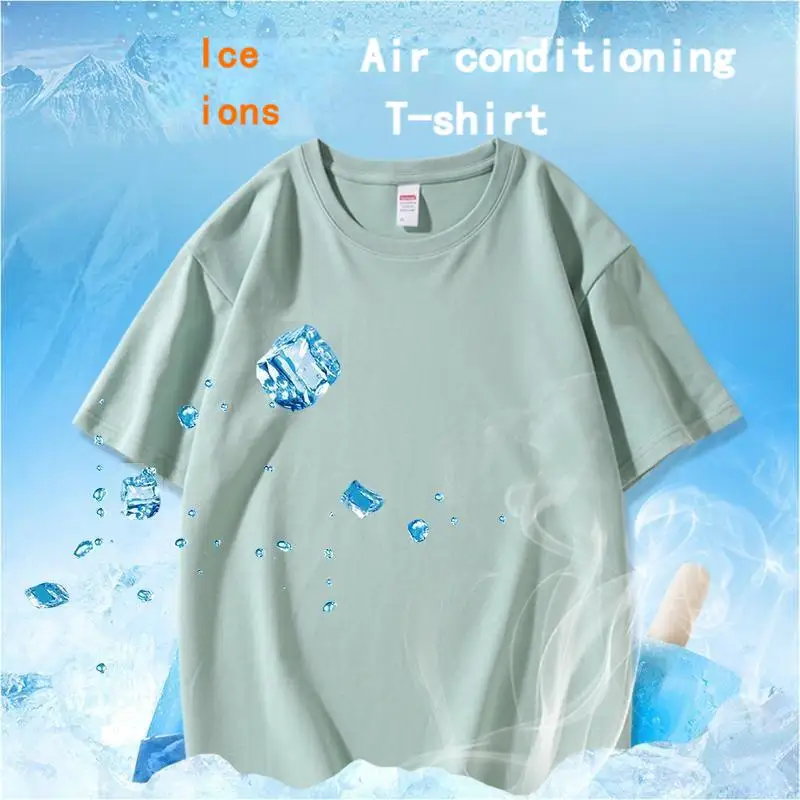 YILI-LS-1009  Ice ion air conditioning T-shirt round neck short sleeves outer cotton, inner ice ion fiber unisex