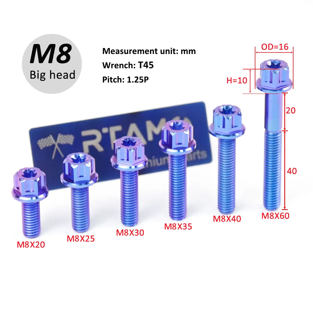 RTAMO Titanium Alloy Bolt M6 M8X20/25/30/35/40/50/60 Torx Big Head Shock Caliper Bolt (1PC)