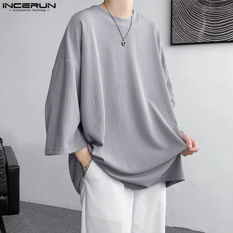 Incerun-camisa listrada masculina de t, estilo coreano, solto, casual, streetwear, secagem rápida, manga curta, s-5xl, novo, 2019