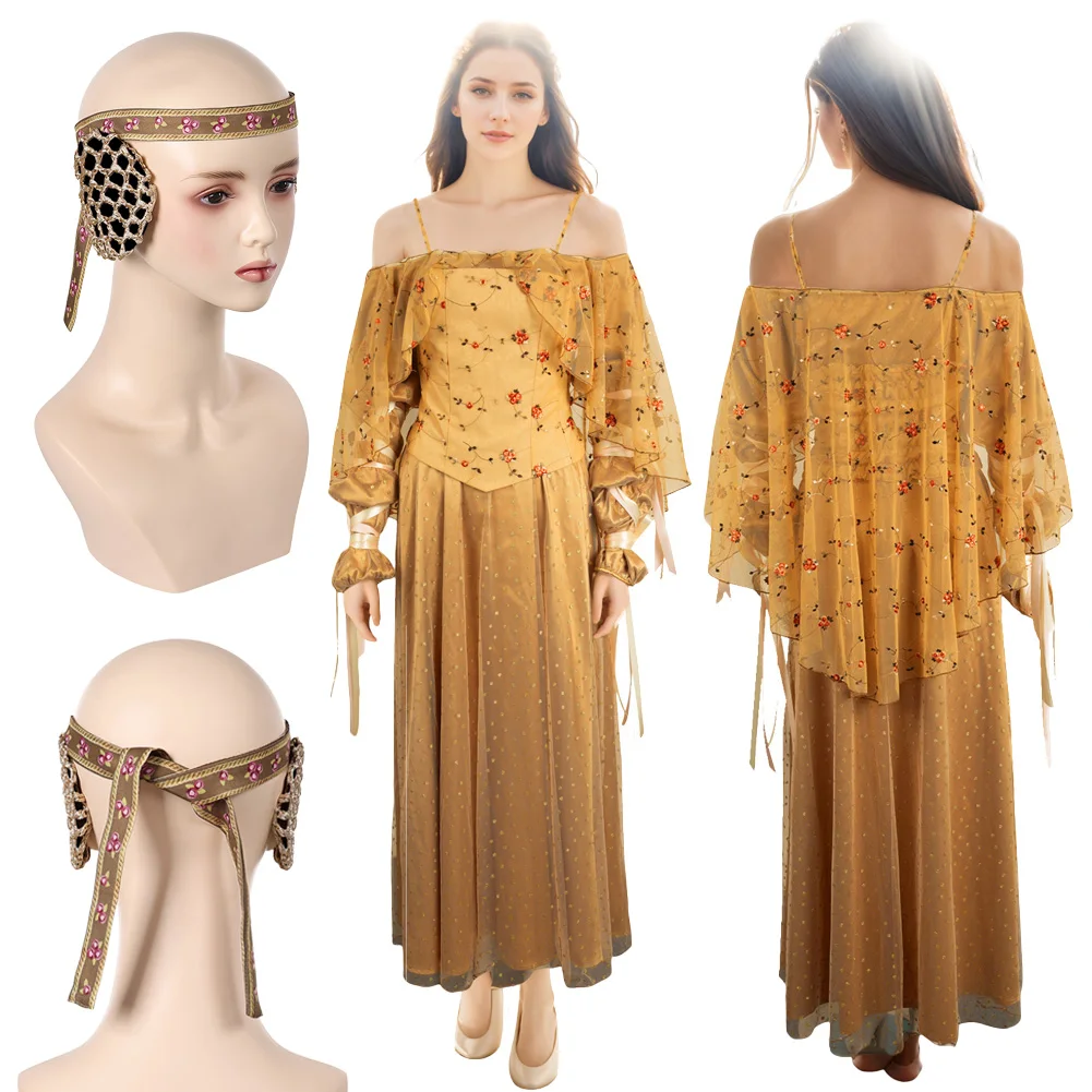 

Padme Cosplay Amidala Fantasy Picnic Yellow Dress Movie Space Battle Costume Disguise Adult Women Roleplay Fantasia Outfits