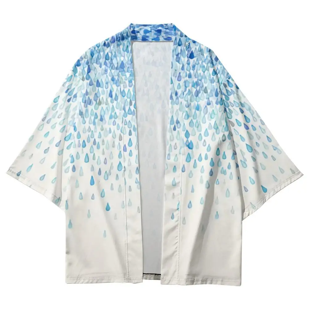 

Gradient Water Droplets Printed Japanese Kimono Beach Shorts Men Women Looser Cardigan Yukata Clothing Harajuku Haori