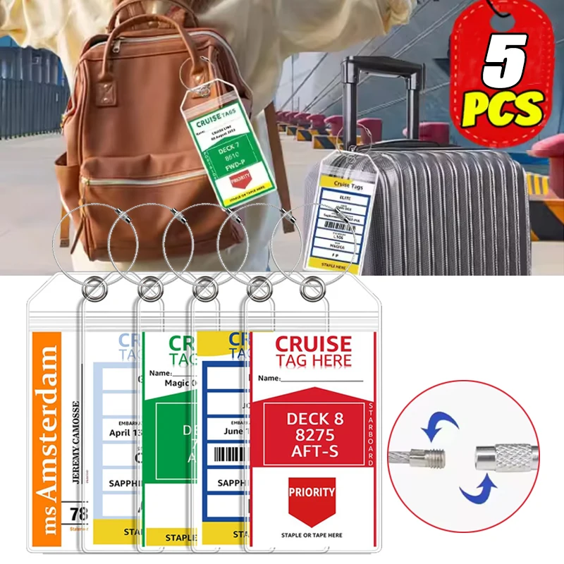 5Pcs Transparent Cruise Luggage Tag Travel PVC Plastic Waterproof Luggage Tags Holders For Steel Loops Keyring Baggage Labels