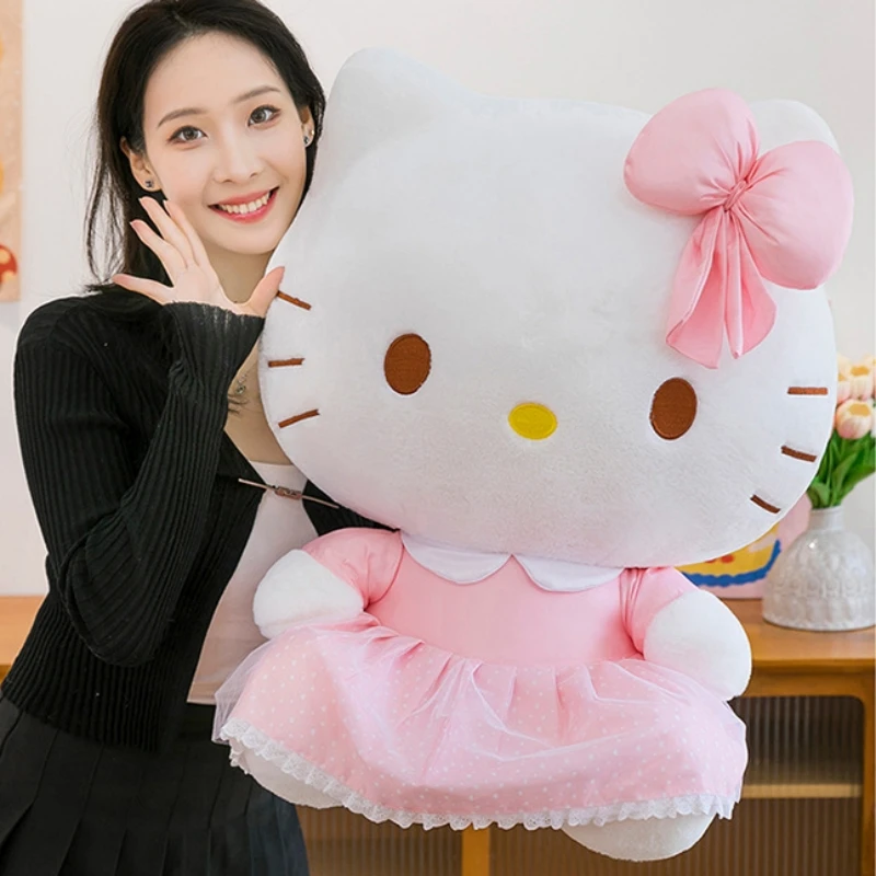 

60 см Kawaii Sanrio Hello Kitty плюшевые игрушки розовые юбки Kt Cat плюшевые мягкие куклы большие размеры подушки милый детский подарок на день рождения
