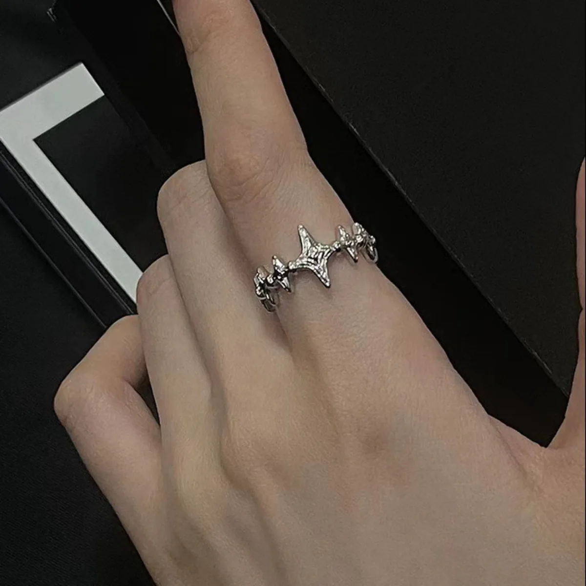 خاتم ضوء النجوم قابل للتعديل، مجوهرات بانك من الفولاذ المقاوم للصدأ للنساء والرجال، مريح مناسب للارتداء اليومي فكرة هدية للأزواج #6
