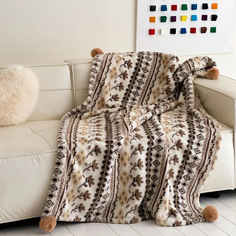 Bohemian Snow-fleece Autumn Winter Blanket Thick Warm Cozy Multifunctional Throw Blankets Soft Skin-friendly Sofa Blanket Shawl