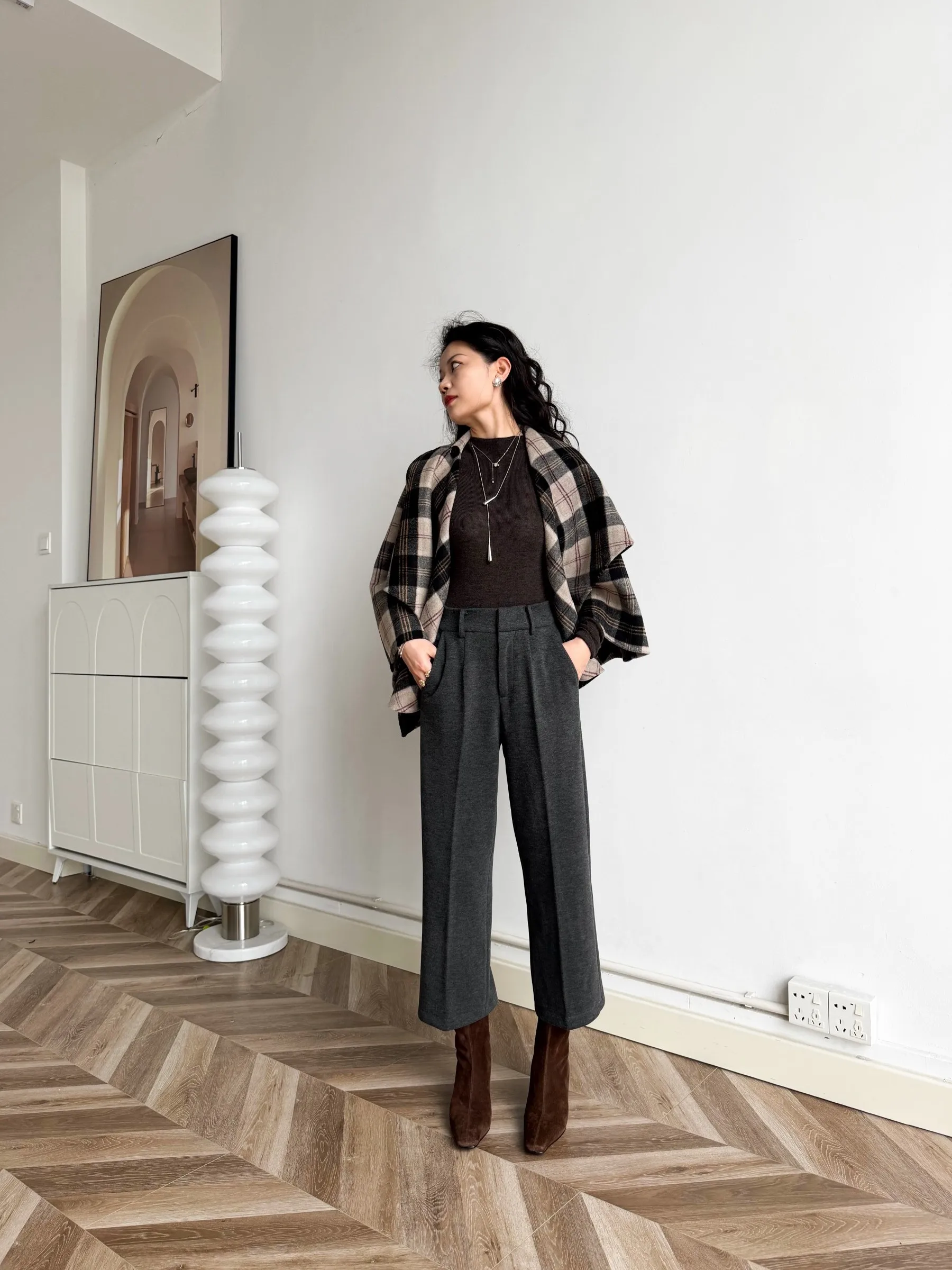 

Шерстяные брюки прямого кроя с высокой талией для женщин, повседневные, утепленные, Terri Recommended Boot Canion Nine Tenths