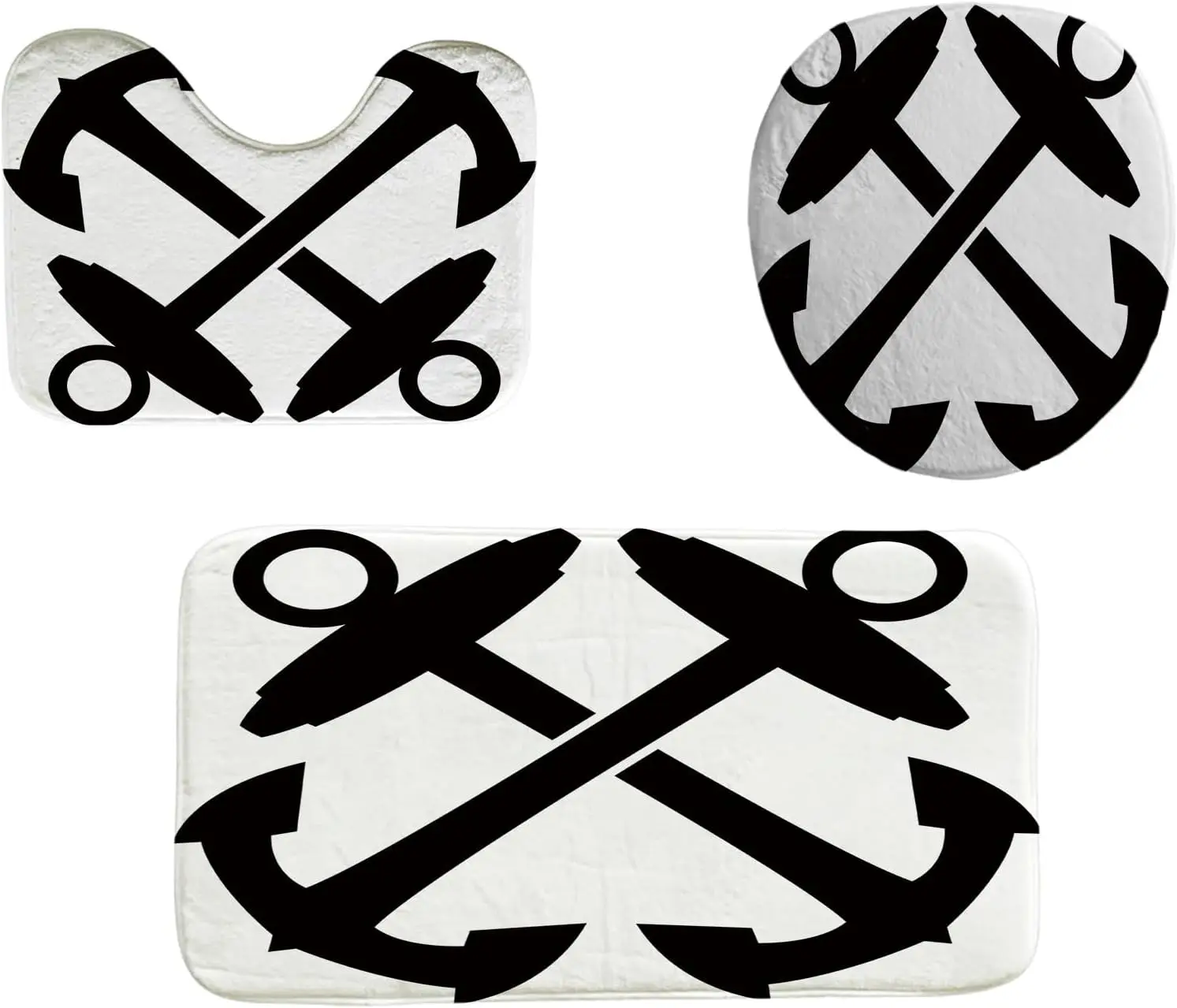 

Набор ковриков для ванной Navy Anchor из 3 предметов, нескользящий коврик для ванной из пены с эффектом памяти, ультрамягкий толстый впитывающий ковер для пола для раковины и душа