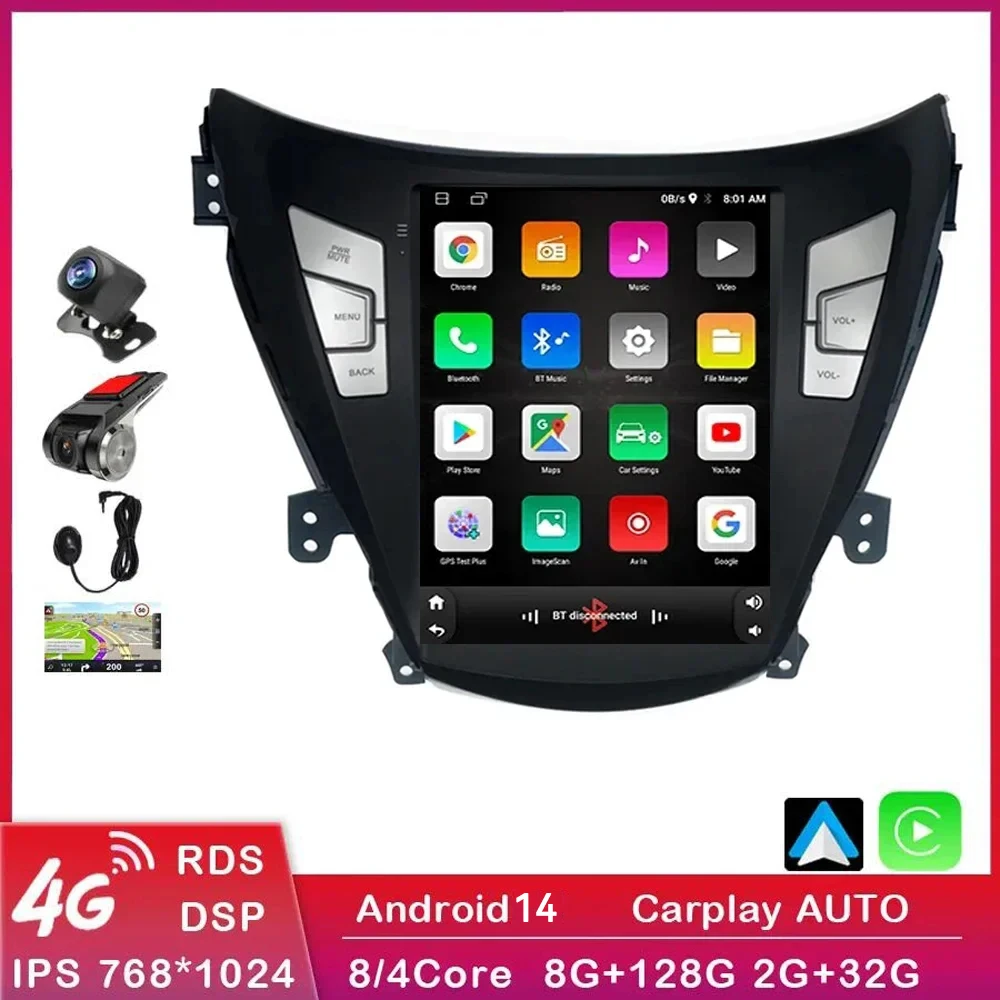 4G+64G  Android14 Carplay Style Car GPS Navigation for Hyundai Elantra/ MD/Avante MD 2011 2012-2016 Auto Radio Multimedia Player