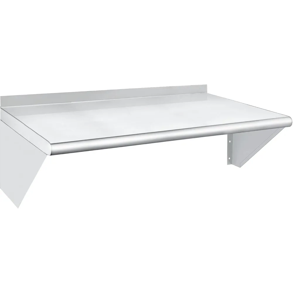 أرفف مثبتة على الحائط من الفولاذ المقاوم للصدأ من الدرجة التجارية، مقاس 18 × 36، تدعم ما يصل إلى 340 رطل، مع رقعة خلفية وأقواس للمطبخ