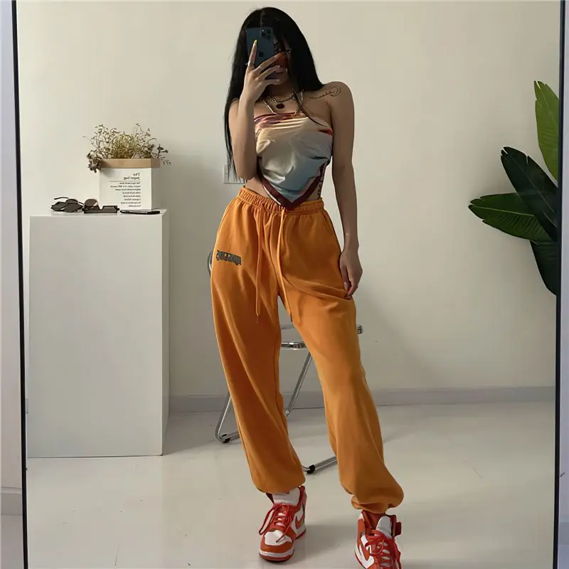 Pantalon imprimé de personnalité pour femmes, jogging décontracté Y2K, pantalon de survêtement populaire, ceinture élastique, Harajuku, ample, tendance