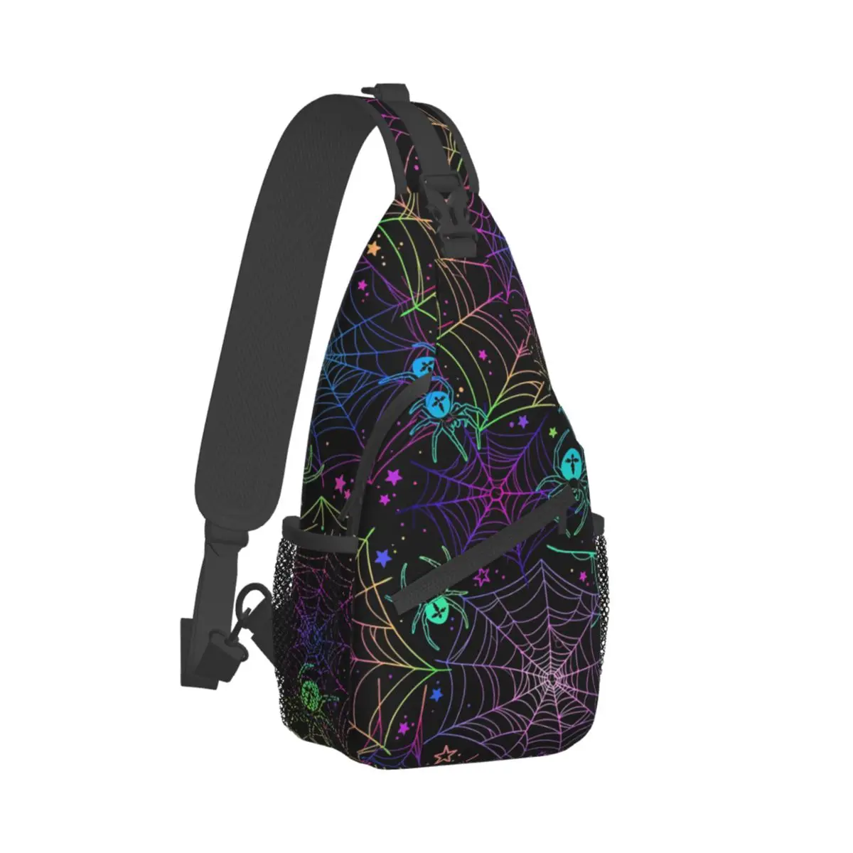 

Multicolored Web Crossbody Chest Bags Neon Pattern Pockets Travel Pack Messenger Sports Teens Shoulder Bag Unisex