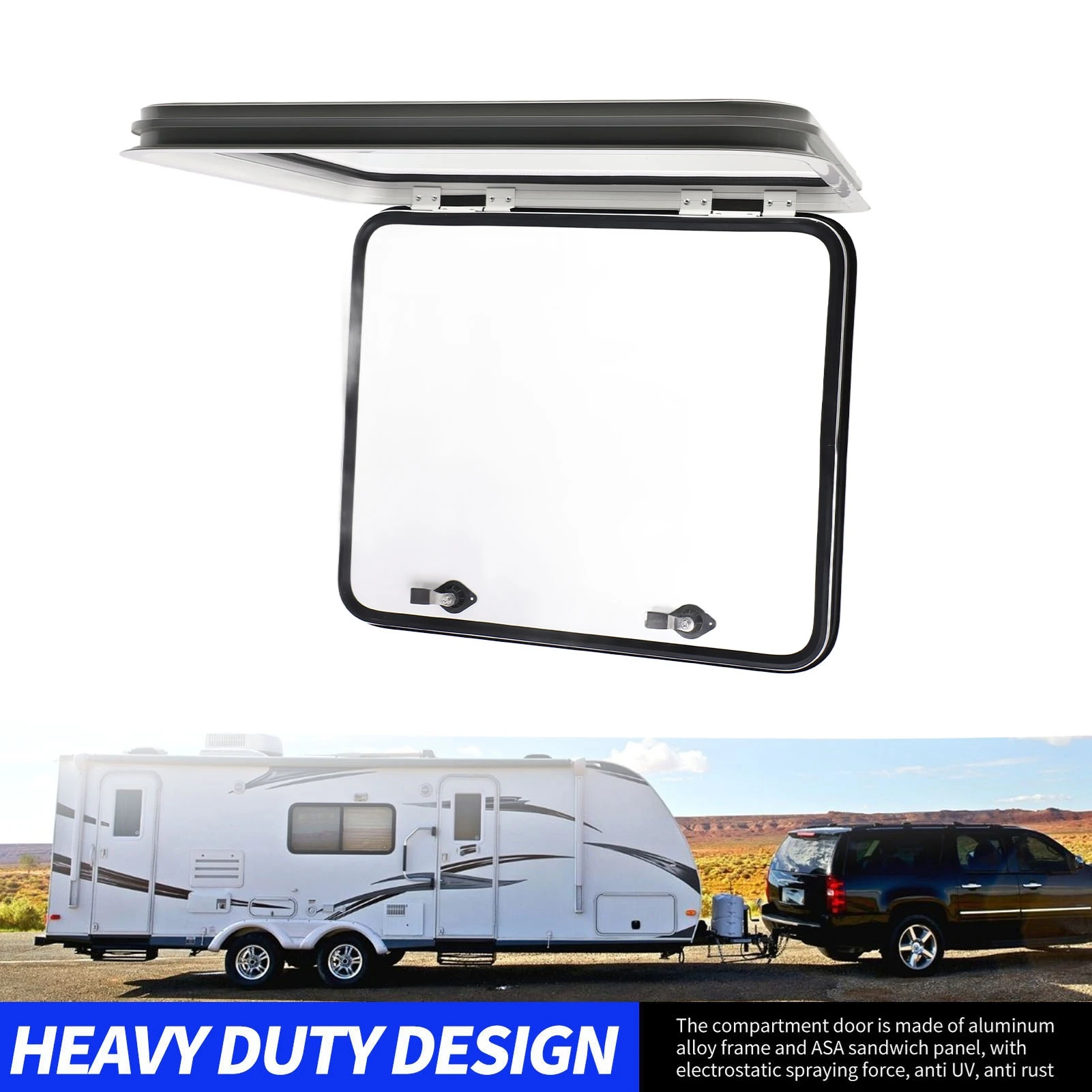 

RV Baggage Door Heavy Duty Rounded Corners Storage Baggage Hatch Door with Flat Lock and Keys Storage Baggage Hatch Door