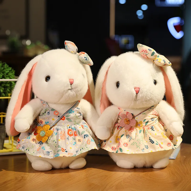 Fresh Countryside Rabbit Plush Toy Cute Little White Rabbit Doll Cartoon Plushie Doll Long Eared Rabbit Cloth Doll Girl Gift