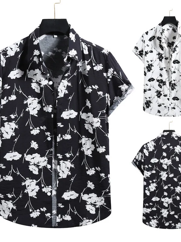 Slim Fit atau Sve irt dengan Kerah Lipat Bule Kerah Serat Poliester Muda Musim Panas Kasual atau Sve T-irt