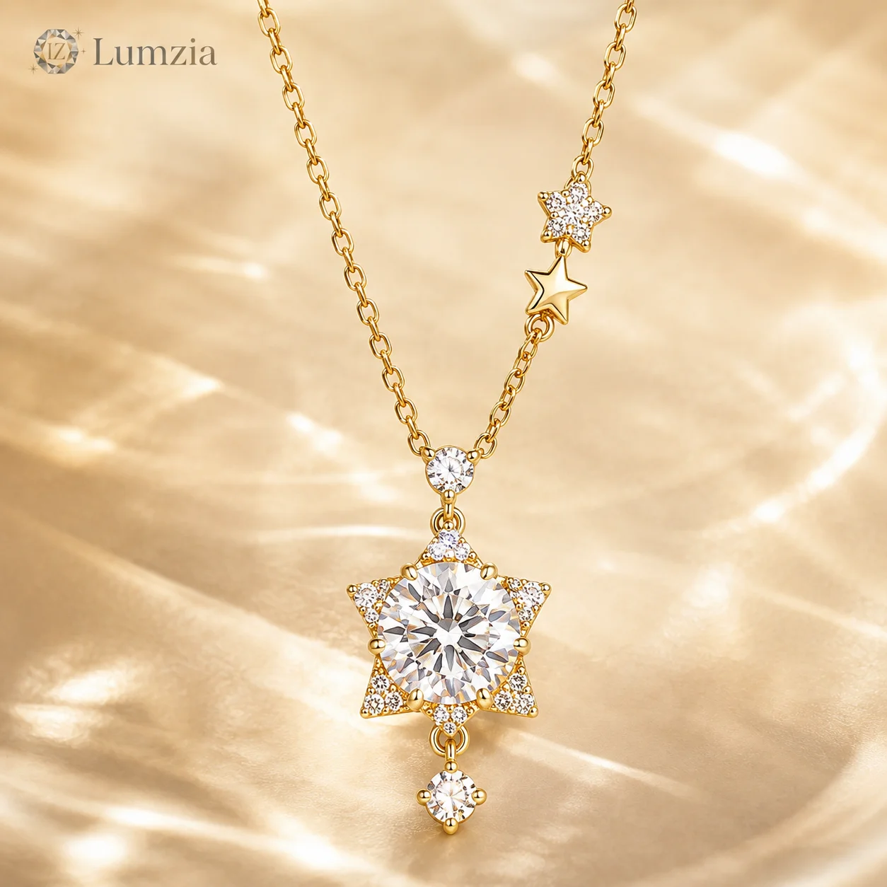 1 carat moissanite shining dream star necklace women's 14k gold niche design ins thousand gold wind collarbone chain
