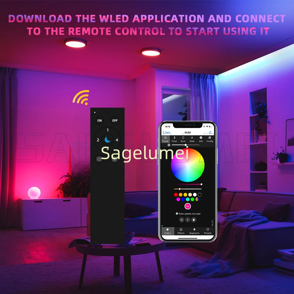 DOM-WLE-RC005 Addressable WLED WiFi LED Remote Control ESP-NOW 30M Range Low-Power 4Scene Memory,App-Free Control RGB IC Control