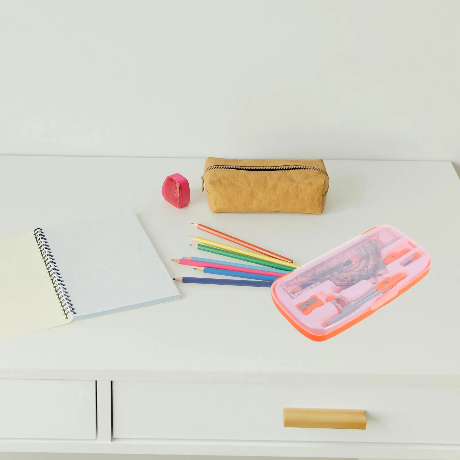 1Set Geometry Set for Students Rulers Protractor Compass Eraser Pencil Sharpener Precise Drawing Tools Versatile Applications