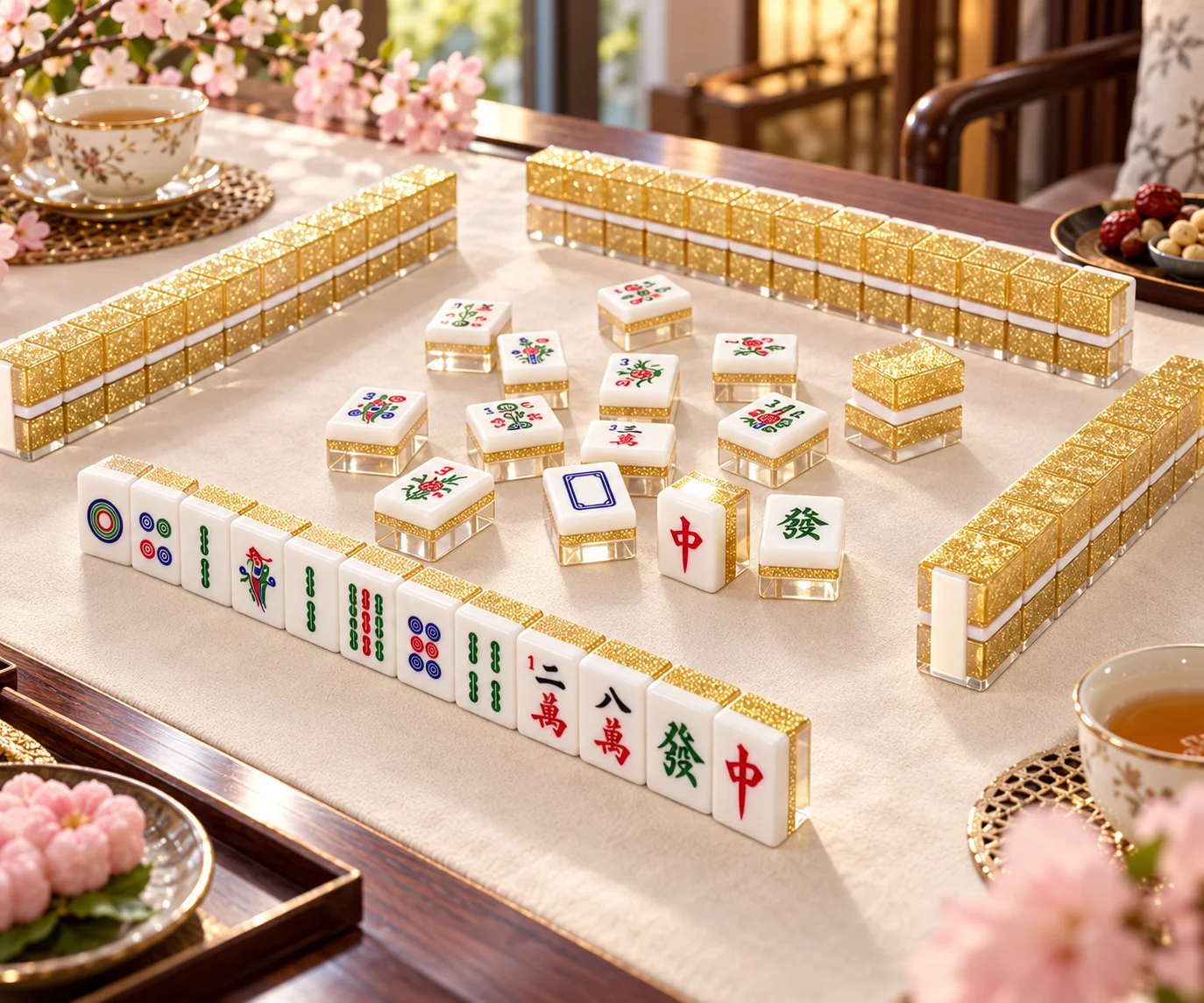 Double‑Layer Gold Glitter Crystal American Mahjong Set High Transparent Acrylic 144 Tiles 32mm Family Game Night Christmas Gift