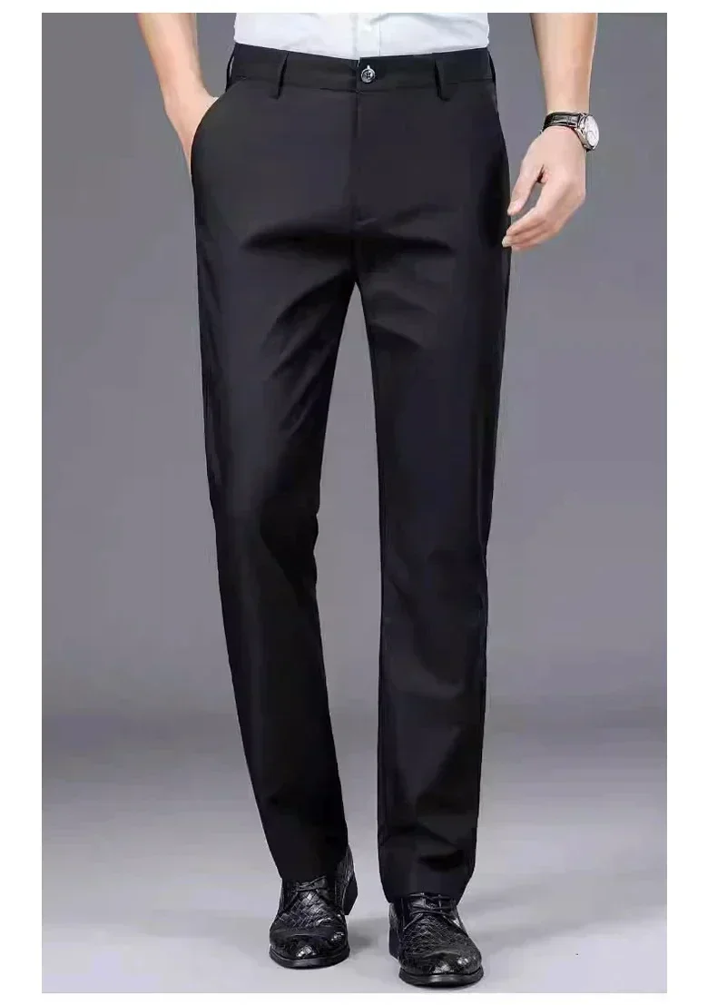 B7723 1-5XL Popular Men Trousers Breathable Men Suit Pants Soft Fabric Gentle Mid Waist Ankle Length Business Pants