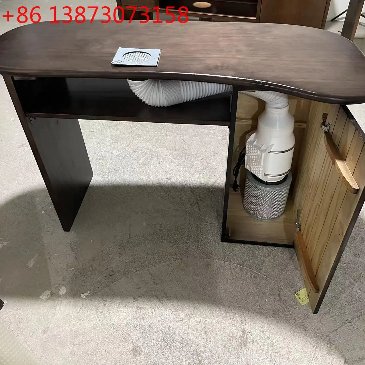 

Mid-style nail art table with Jiajia vacuum cleaner same solid wood single nail art new Chinese nail art curved table black