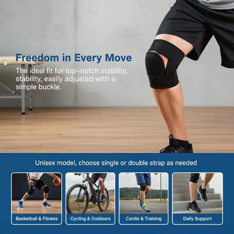 1 Piece Knee Patellar Tendon Knee Support Strape Brace Adjustable Shock Absorption Compression Knee Pad Sleeve for Basketball