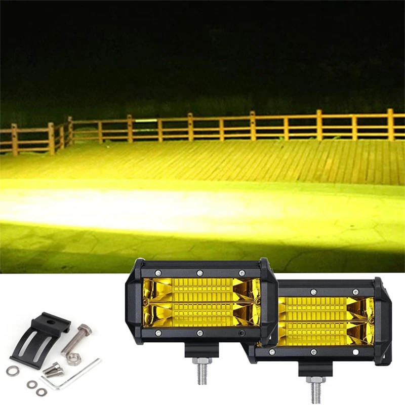 Luce da lavoro a LED da 5 pollici 12V 24V 72W Barra luminosa a LED gialla bianca Barra fascio spot Fso per auto fuoristrada Jeep Truck 4x4 Atv